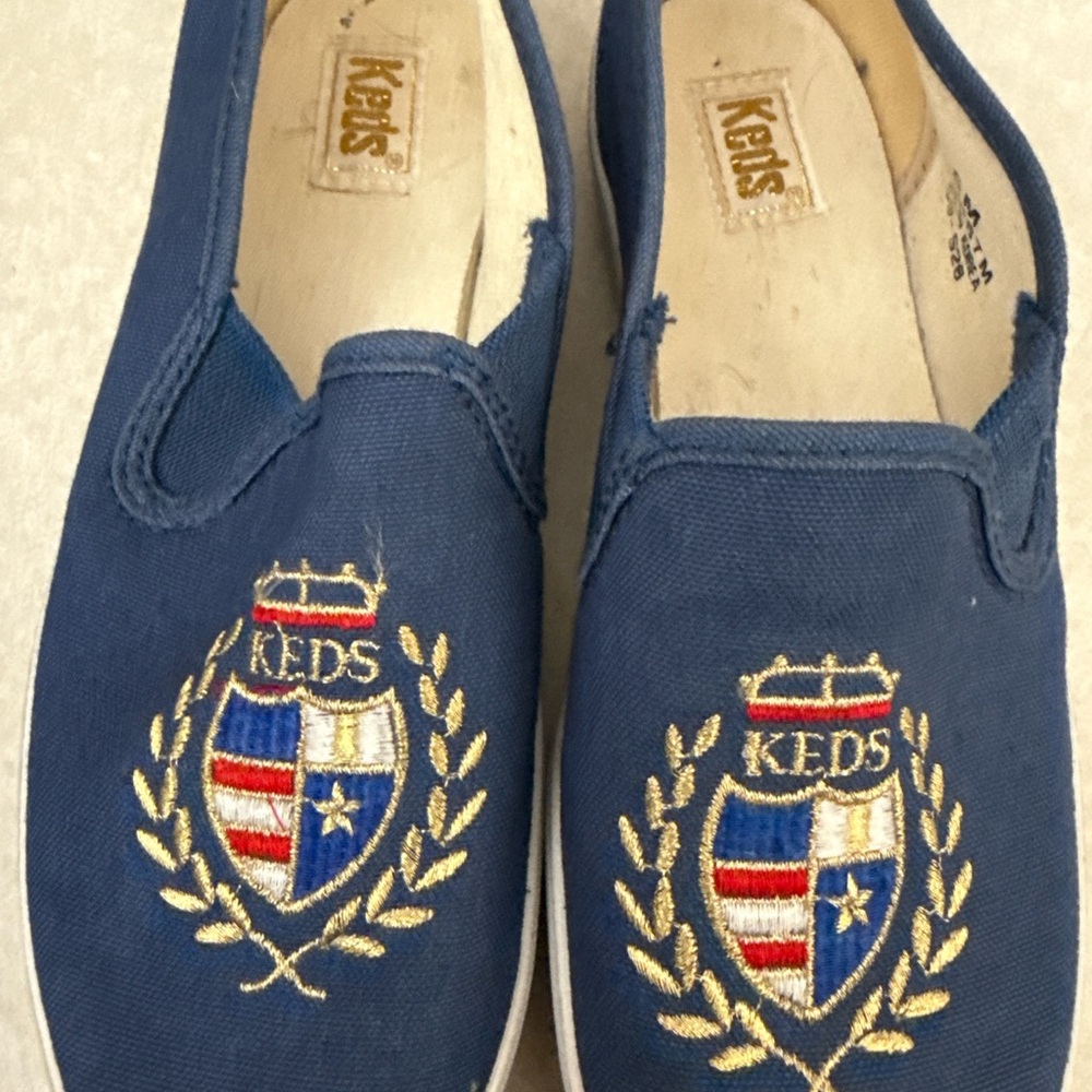 Vintage Keds Crest Logo Slip-On Sneakers Navy Blue Women’s 6M Made in Korea